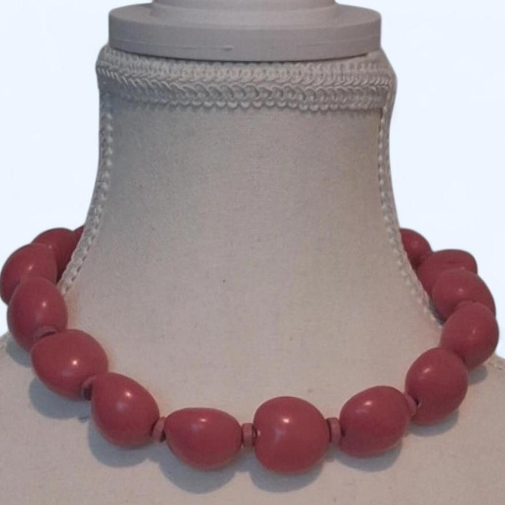 Vintage Style Mauve Pink Chunky Pebble Bead Statement Necklace Boho Chic